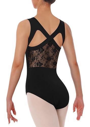 Tegmk Women Lace Leotard for Dance Ballet Tank Crisscross Back, Ballerina Gymnastics Dancewear