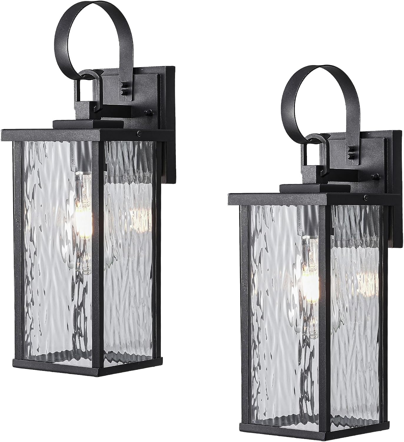 16 inch Outdoor Wall Sconce，Porch Lights Outdoor， Water Glass Aluminum Sconce - Waterproof Exterior Lighting for House Porch， Garage & Patio (2 Pack, Black)
