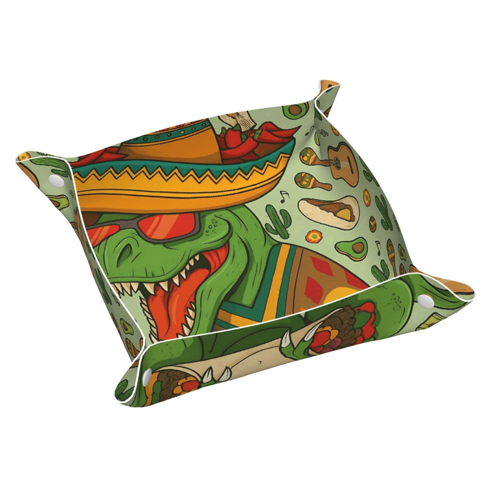 HLBSDM Mexican Dinosaur Tray Men's Leather Valet Parking Portable Entrance Trays Bedside Storage Box