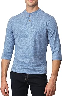 H2H - Camisetas de cuello henley y manga larga para hombre, diseño informal y ajustado de tela fina y ligera