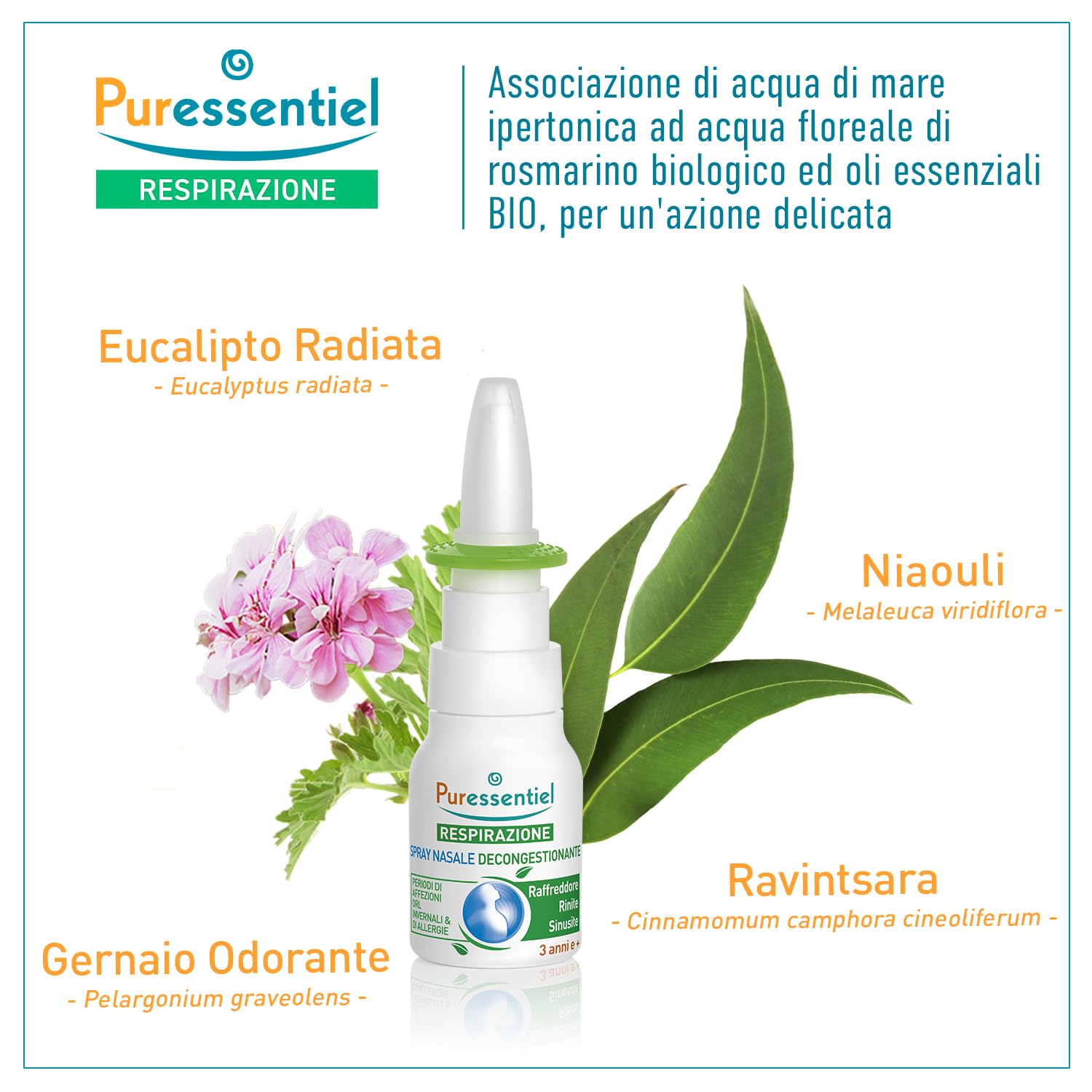 Puressentiel – Respirazione – Spray Nasale Decongestionante – Dispositivo medico – Decongestiona sin dai primi minuti - Raffreddore, rinite, sinusite – Formula 100% origine naturale - 15 ml