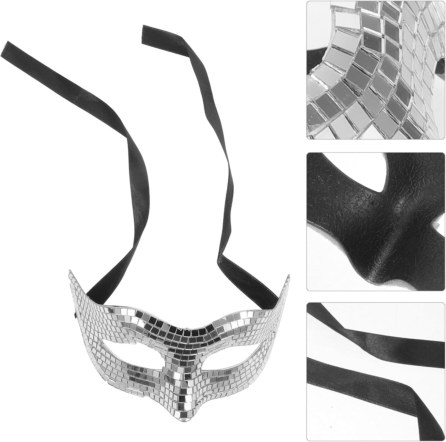 Disco Ball Face Mask Silver Half Face Masquerade Mirror Mask for Women Men Party Carnival Halloween Costume Cosplay Accessory