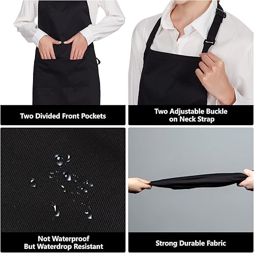 Miniatura 5 de Jubatus Paquete de 12 delantales 100% algodón a granel con 2 bolsillos para cocinar, cocinero, cocina, delantal ajustable para mujeres y hombres,
