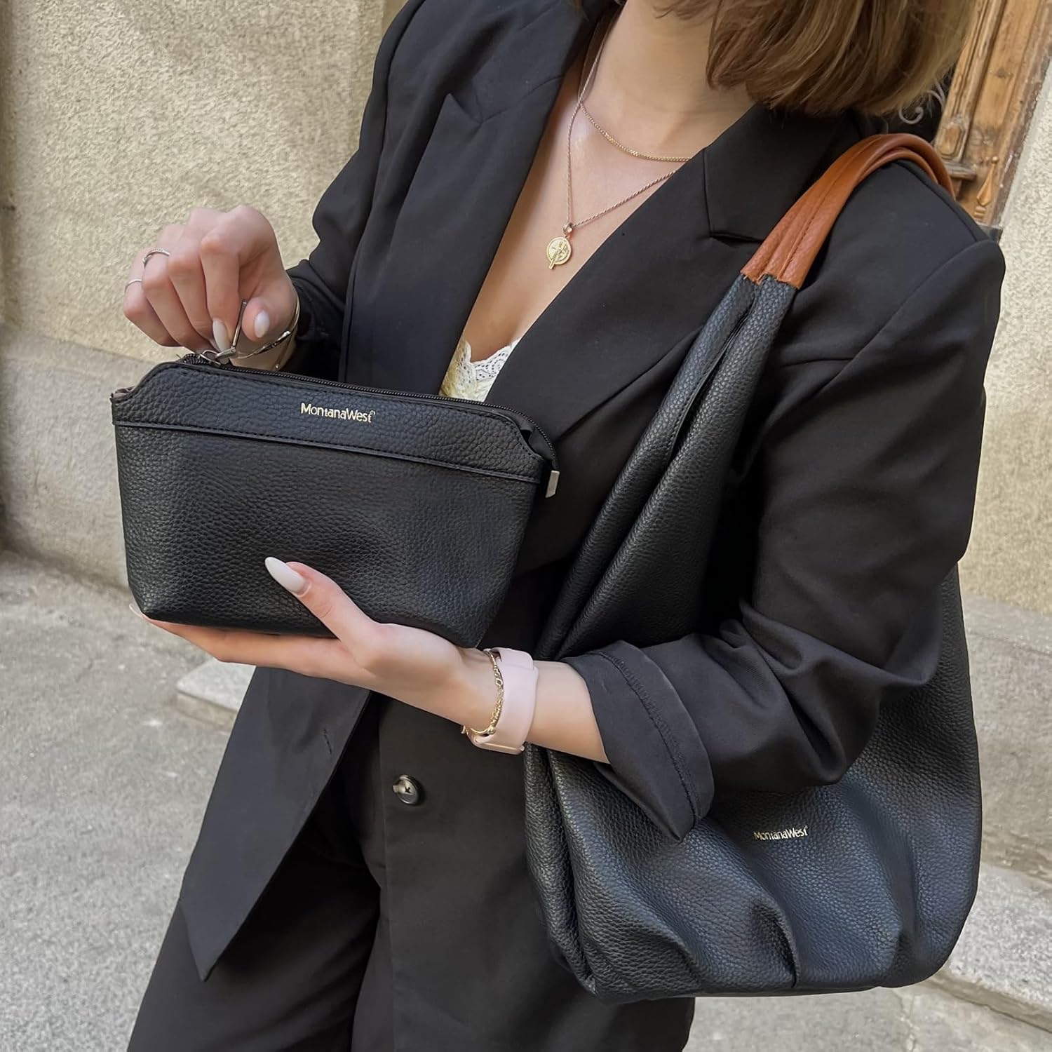 Montana West Hobo Bags for Women Slouchy Handbags 2PCS Tassels Shoulder Bag with Comestic Bag - Image 3