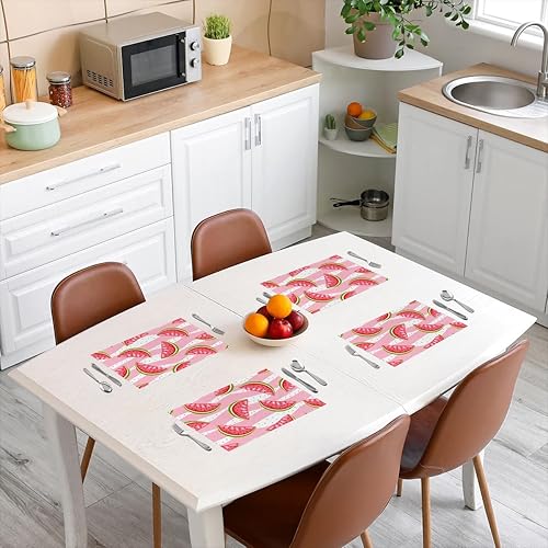 Miniatura 3 de Juego de 4 manteles individuales de 12 x 18 pulgadas con diseño de frutas de verano con bonito estampado de rayas, lavables, fáciles de limpiar,