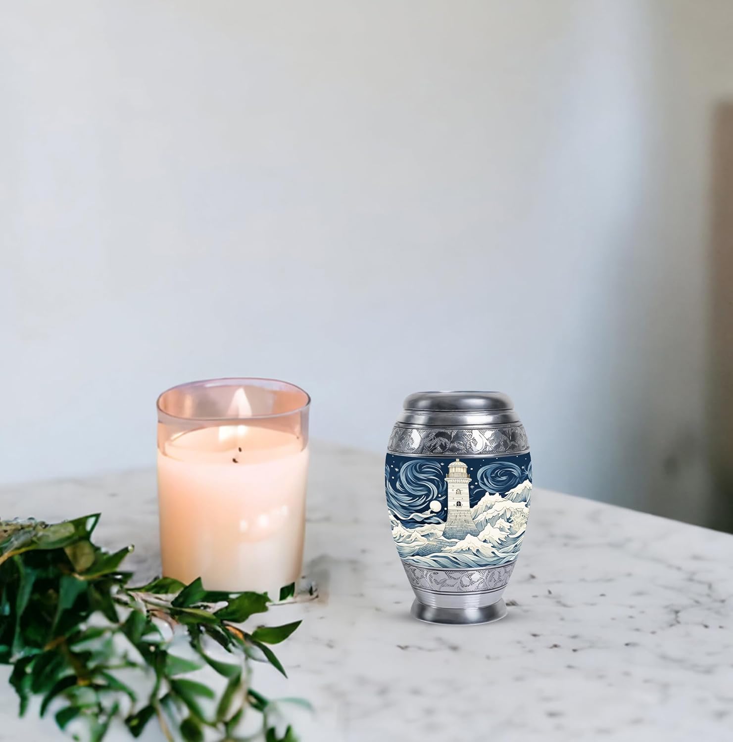 Unique Painting Lighthouse Beach with Waves Urn - Cremation Urns for Ashes for Men & Women 3inch, 4pcs - Adult Urns for Human Ashes - Adult Urns for Human Ashes - Human Cremation Urns