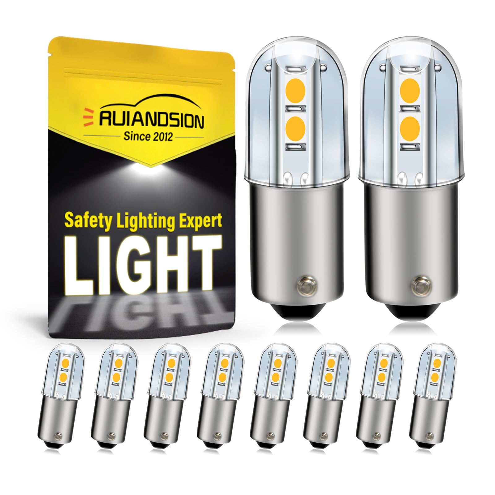 Ruiandsion 10-Pack BA9S Warm White LED Bulbs 220V, 1W Energy Saving, 4x3030 SMD Chips, Non-Polarity, Long Lifespan for Multiple Indicator Light Applications โ image 1