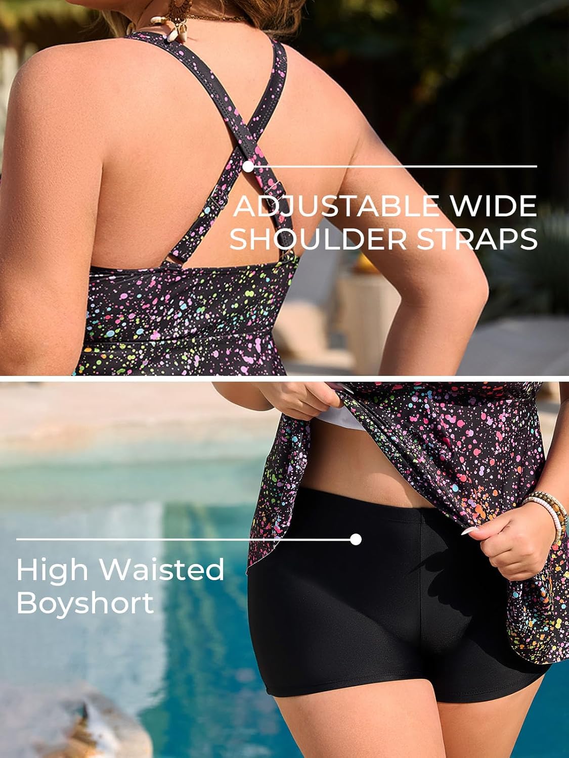 Summer Mae Women Plus Size Two Piece Tankini Swimsuits Flowy Bathing Suits Tummy Control Swimwear with Shorts - Image 5