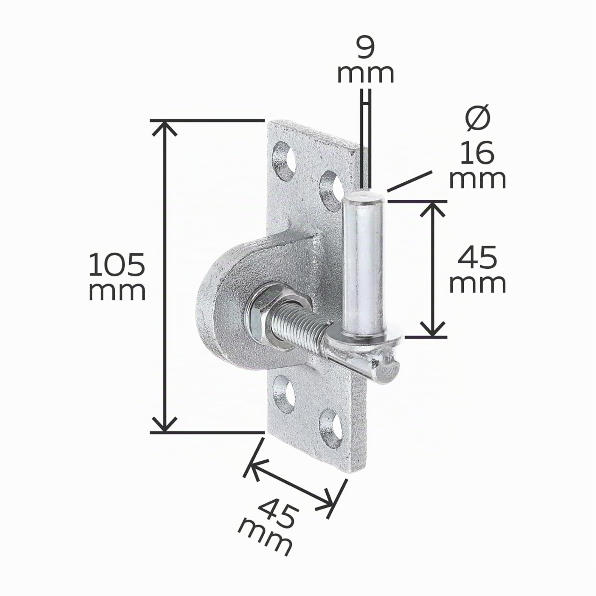 Alberts 846015 Gond à visser | réglable de 20 mm | électro-galvanisé, passivé à couche épaisse | cote axe Ø16 mm | platine 105 x 45 mm | kit de 6