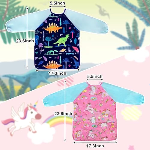 Vista 27 de Bassion Delantales de manga larga con 3 bolsillos para niños de 2 a 6 años Azul Oscuro Amarillo