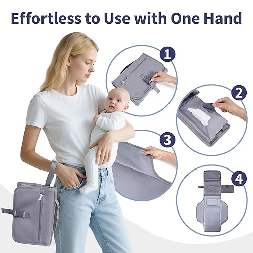 Miniatura 5 de CEICEI Cambiador de pañales portátil, cambiador de pañales grande impermeable con bolsillos para toallitas, cambiador de pañales de viaje plegable y