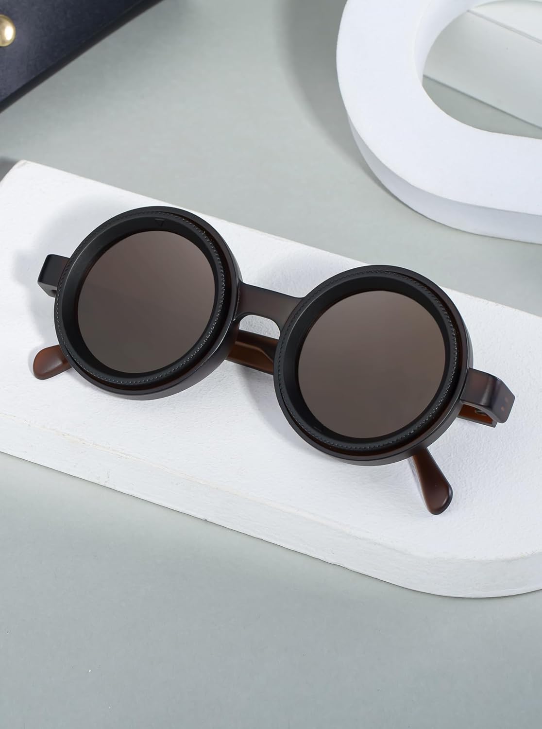 1-9 Gears Adjustable Tint Nightshift Glasses, Round Polarized Glasses ND Filter Lenses PP Frame(98357P) - Image 3