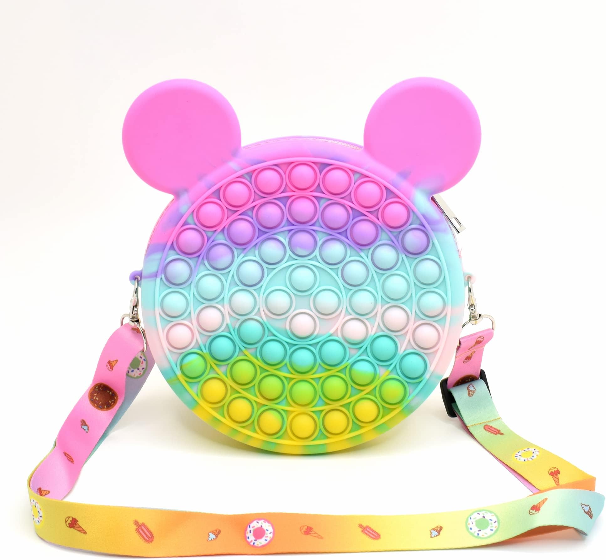 Kiditos (Pop It Bag Round Shape with Panda Ear Sling Bag for Girls) Side Bag for Kids, Pop It Bag for Girls, Pop It Toy Shoulder Bag, Pop It Purse Fidget Bag for Kids Sensory Fidget Toy, (M) Multi