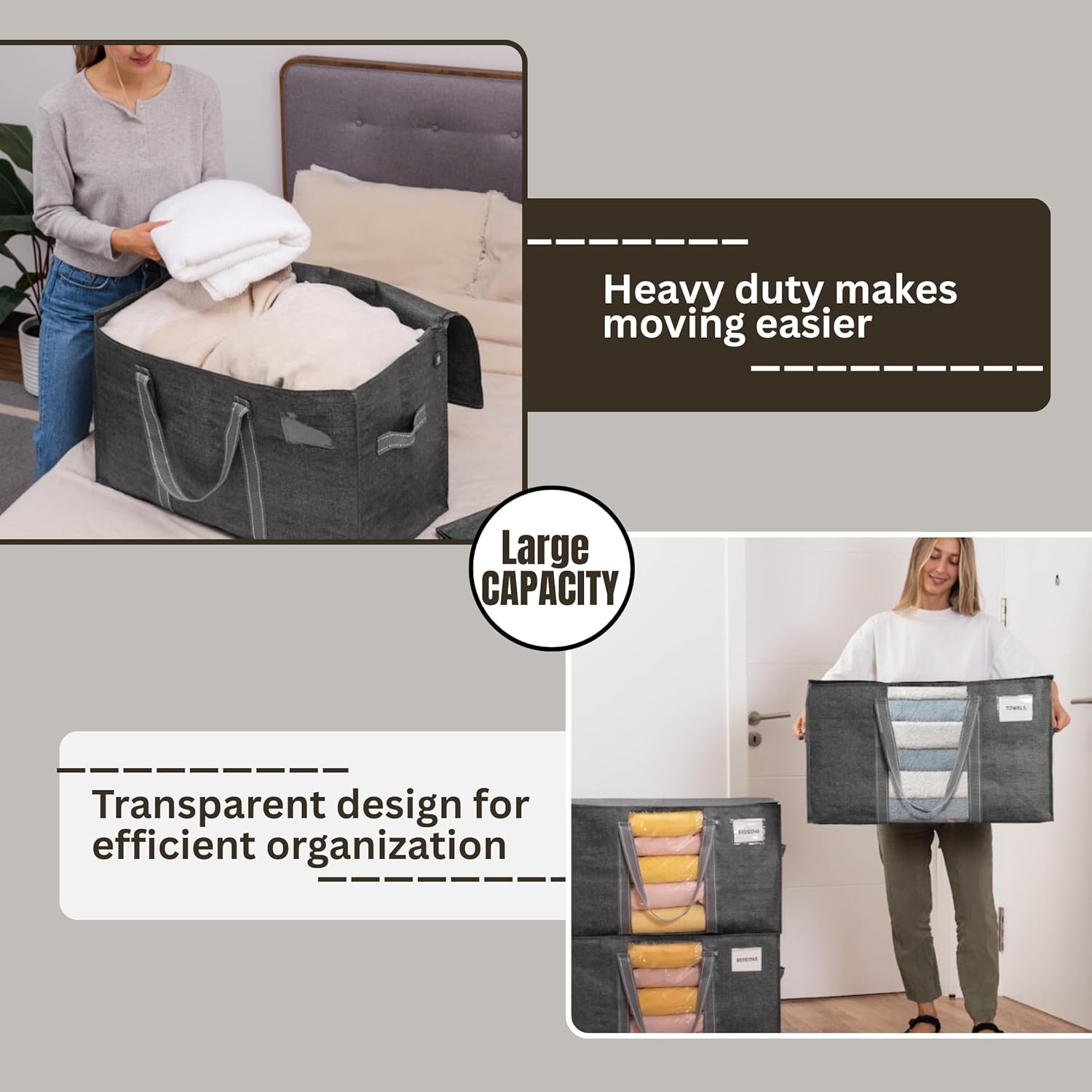 VENO 6 Pack Heavy-Duty Moving Storage Bags (4 w/Wrap Around Handles + 2 Window Storage Bags)