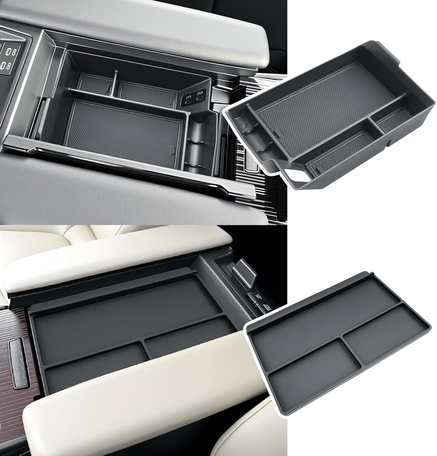 BIBIBO 2Pack for 2025 2026 Sienna Console Organizer Compatible with 2021-2025 2026 Toyota Sienna, Armrest Box Secondary Storage Center Console Tray +Armrest Box Anti-Slip Mat