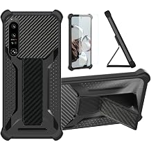 Aroepurt Case for Sony Xperia 1 Vi Phone Case Stand Cover [with Tempered Glass Screen Protector] Hybrid Case [Folding Support Magnetic] [Frosted Anti-Fingerprint] Black
