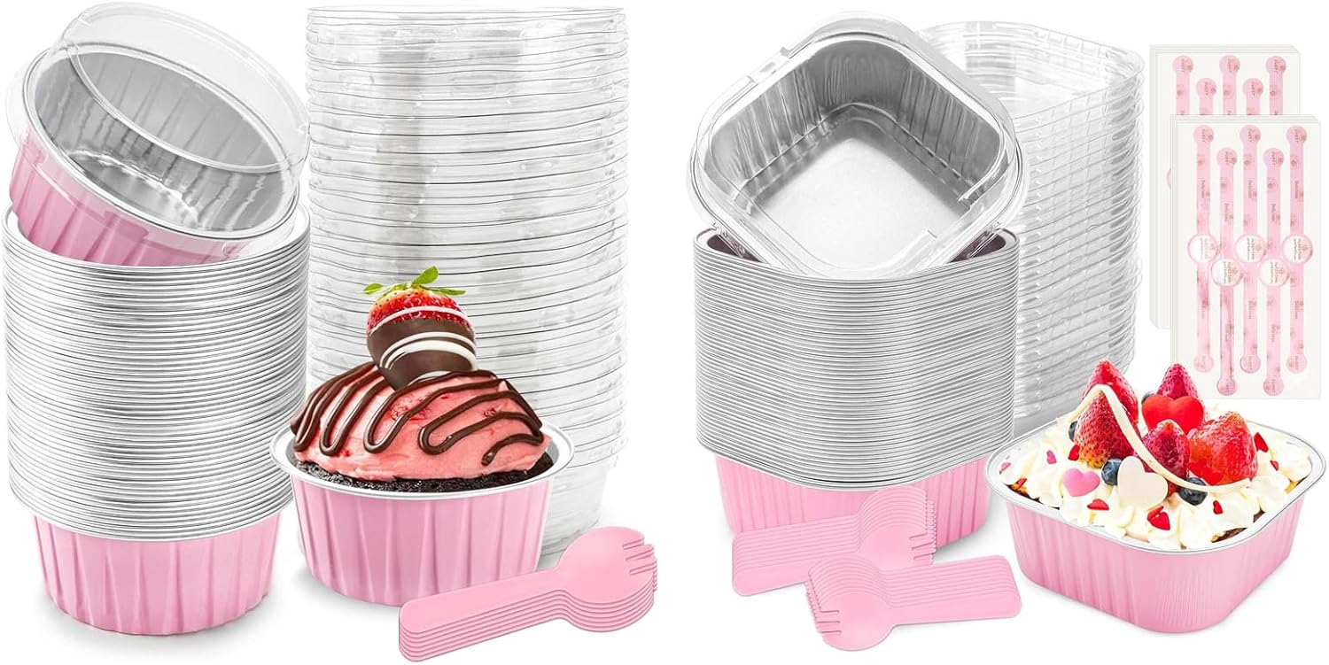 Bundle of 50 Pack Mini Loaf Pans and 60 Pack Mini Aluminum Pans for Pudding, Souffle, Party, Wedding