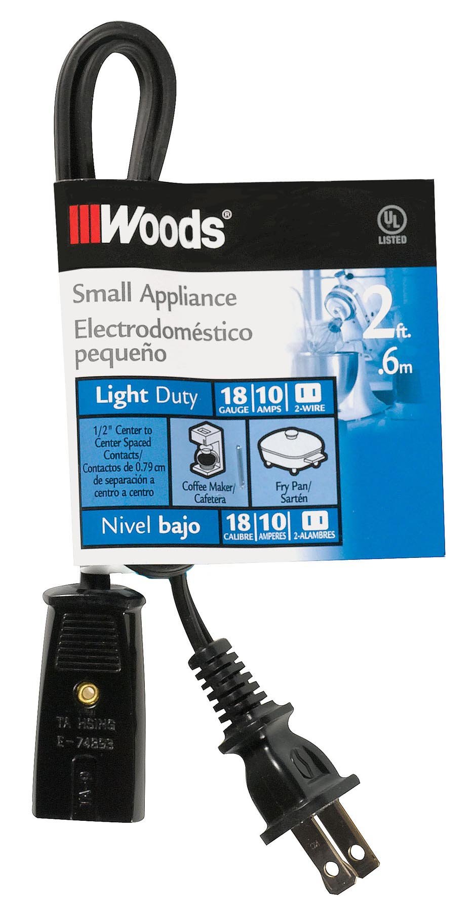 Woods 293 2-Foot HPN Mini Plug Appliance Cord, Black