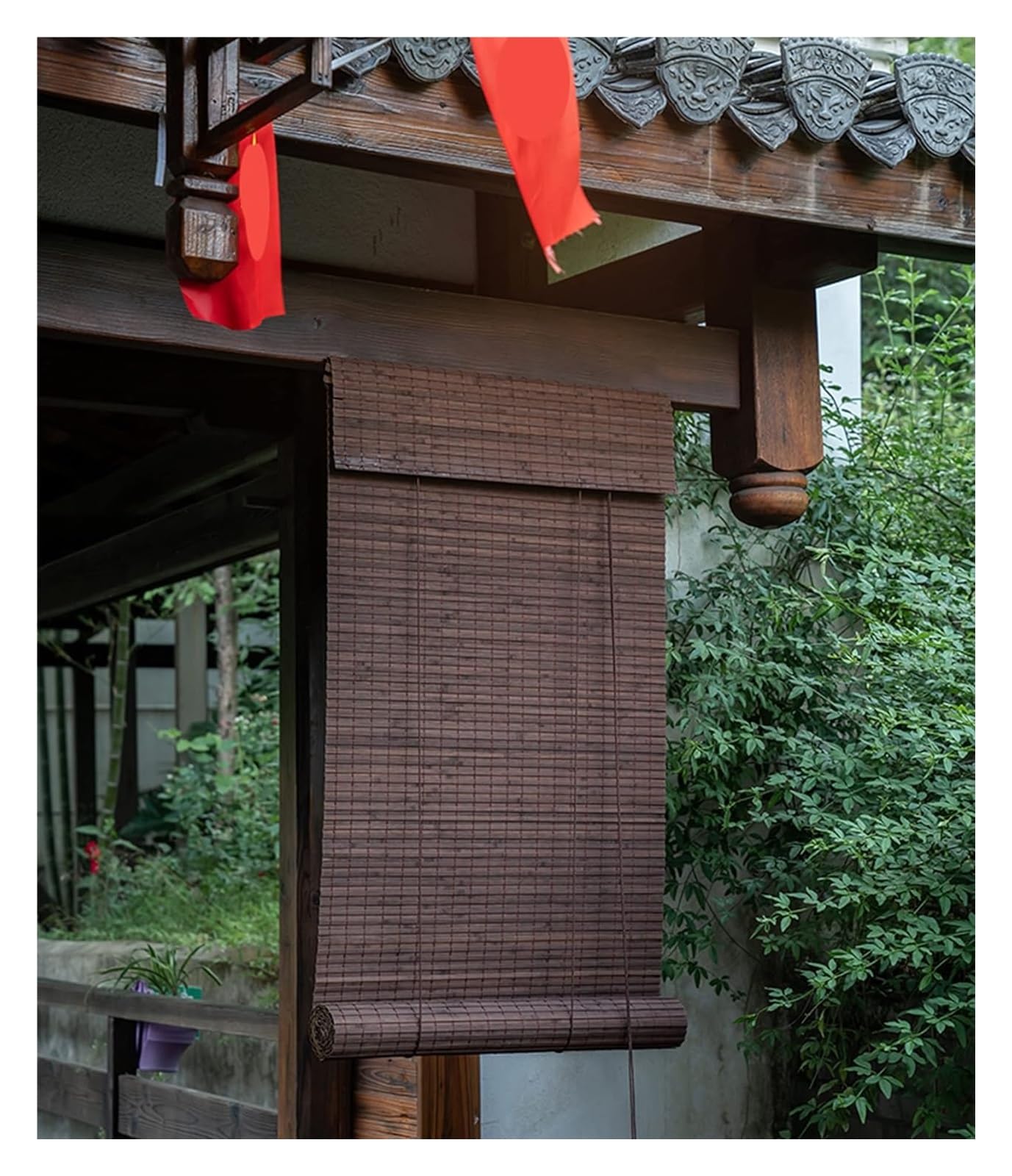 Tenda a rullo in bambù retrò, tende a pacchetto naturali, marrone scuro, tenda oscurante e traspirante, per interni/esterni/veranda/patio, personalizzabile (120 x 230 cm)