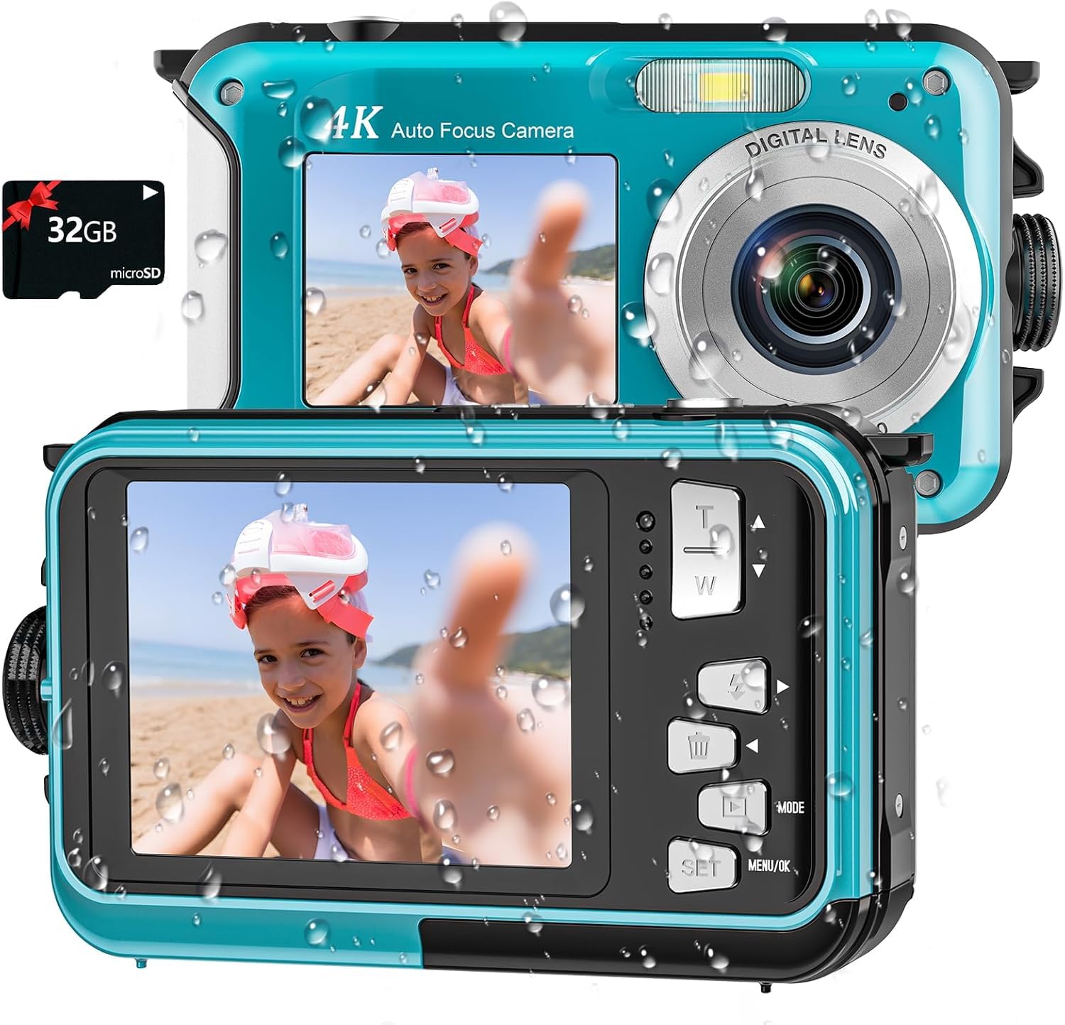 Digitalkamera, Yixinxin 4K Unterwasserkamera, 64MP Autofokus 16FT Digitalkamera wasserdichte mit 32GB Karte, Dual-Screen Selfie 1250mAh Batterie, 16X schwimmfähig Digital für Schnorcheln