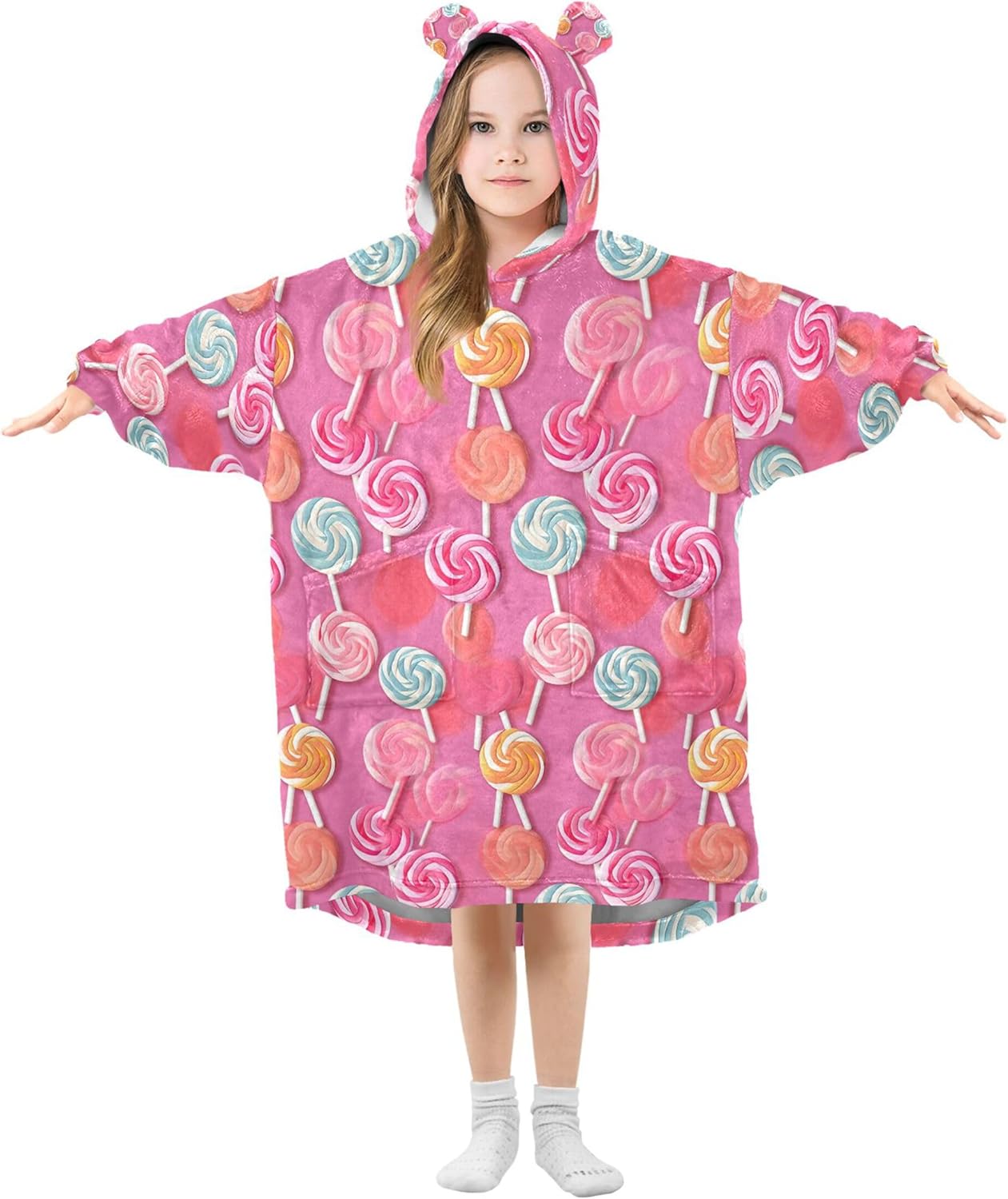 Lollipop Sugar Kids Wearable Blanket Hoodie with Pocket and Sleeves for Toddlers, Cute Hoodies Girls Boys B0403730