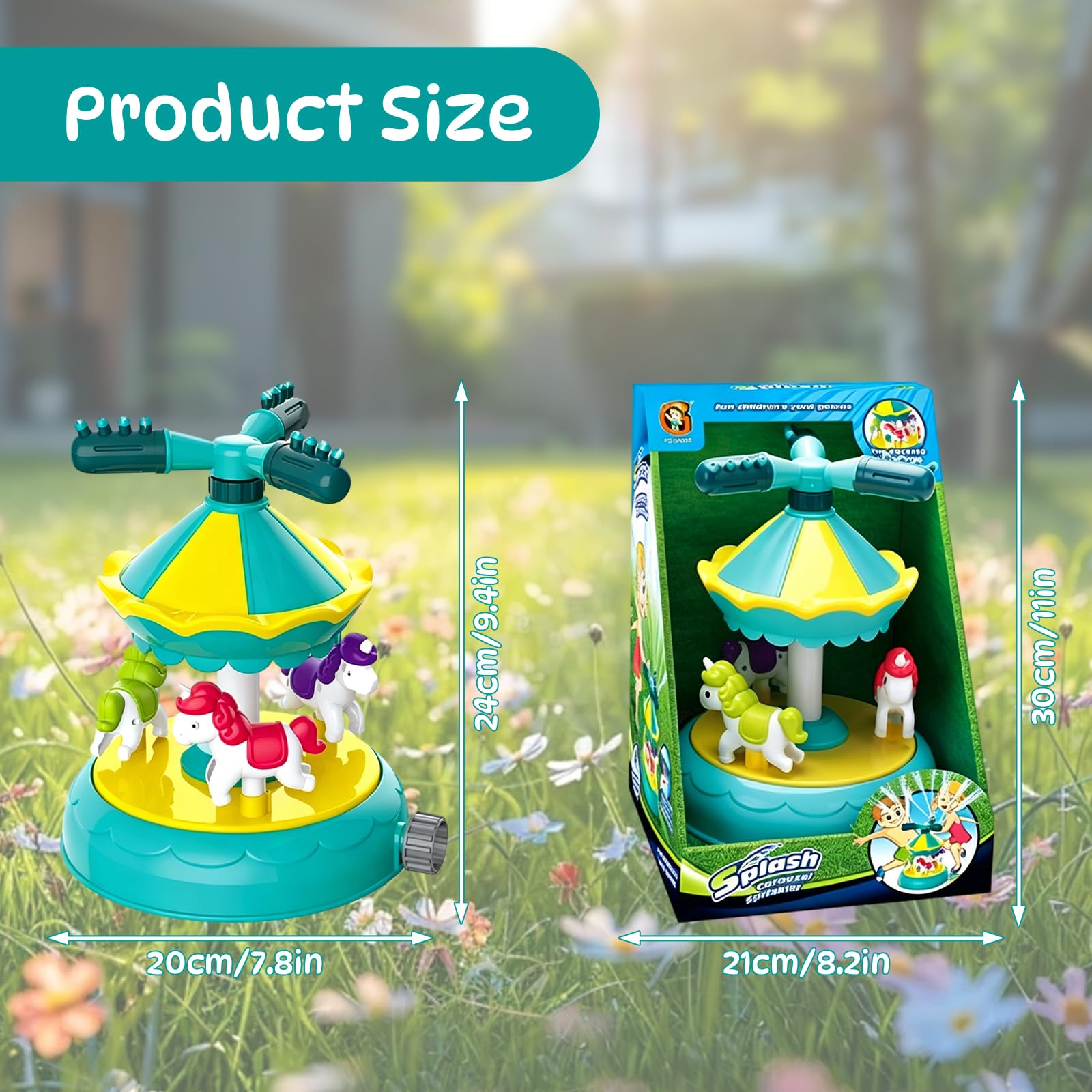 Juguete de agua para niños, juguete de jardín, aspersor de agua, aspersor de verano, juegos para niños, carrusel, césped, aspersor de césped, juguete para niños y niñas a partir de 3, 4, 5, 6, 7, 8