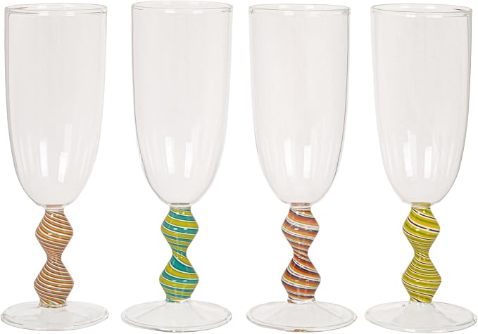 Vasijas de Champagne de vidrio soplado con flecos y estambres rayados, transparentes miniatura 8