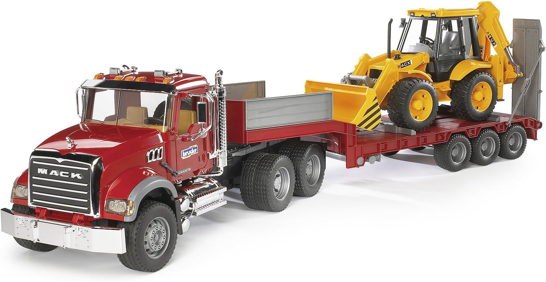 Bruder 02813 MACK Granite Truck with Low Loader and JCB 4CX, Multi-coloured