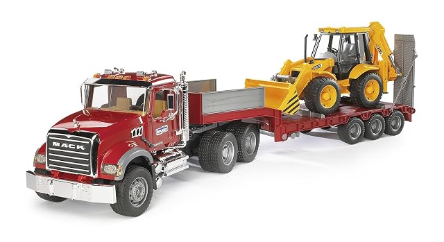 Bruder 02813 - Camión Mack Granite con Remolque de Plataforma Baja