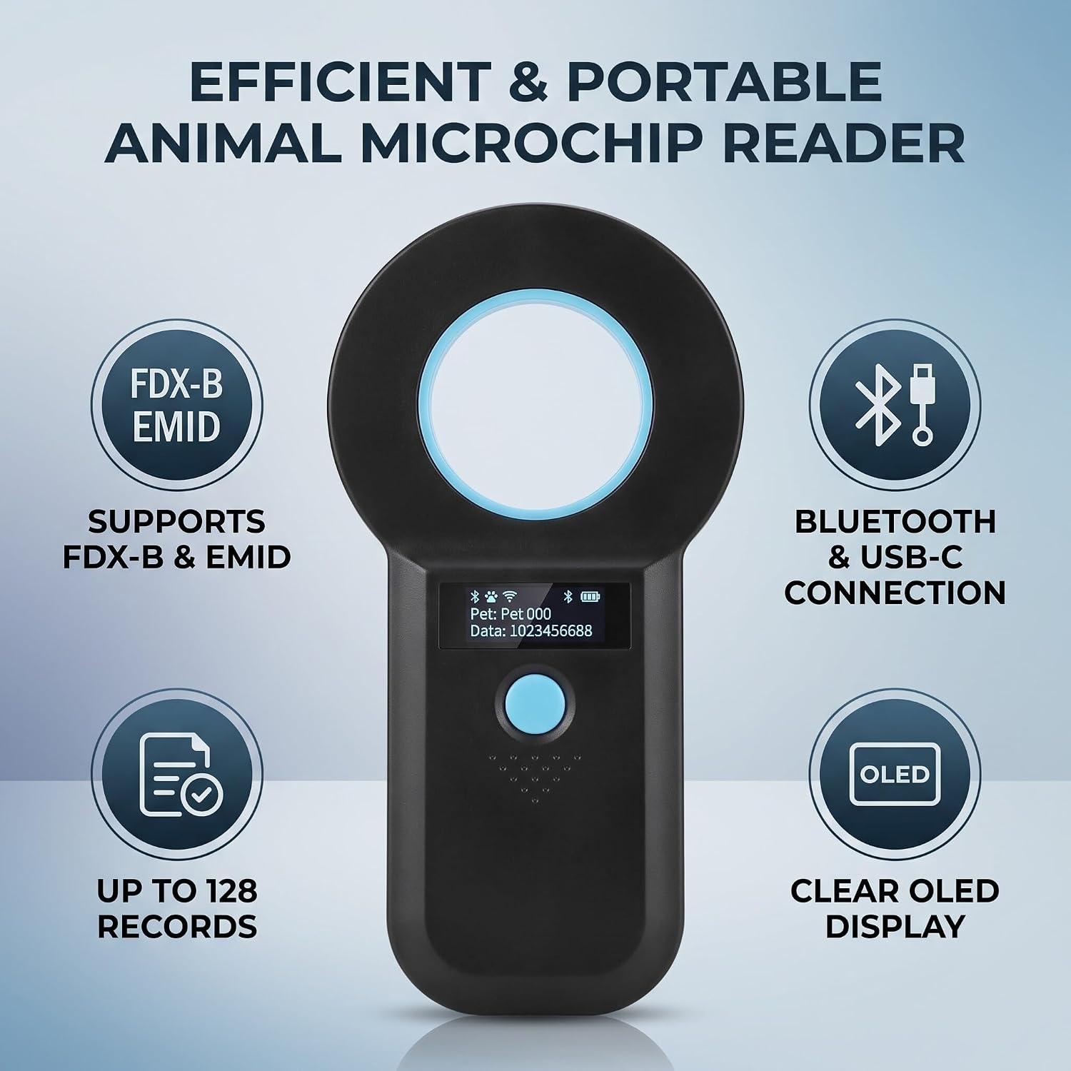 USB C Portable Pet Microchip Scanner Handheld Animal Chip Reader for EMID FDX B with Data Storage 128
