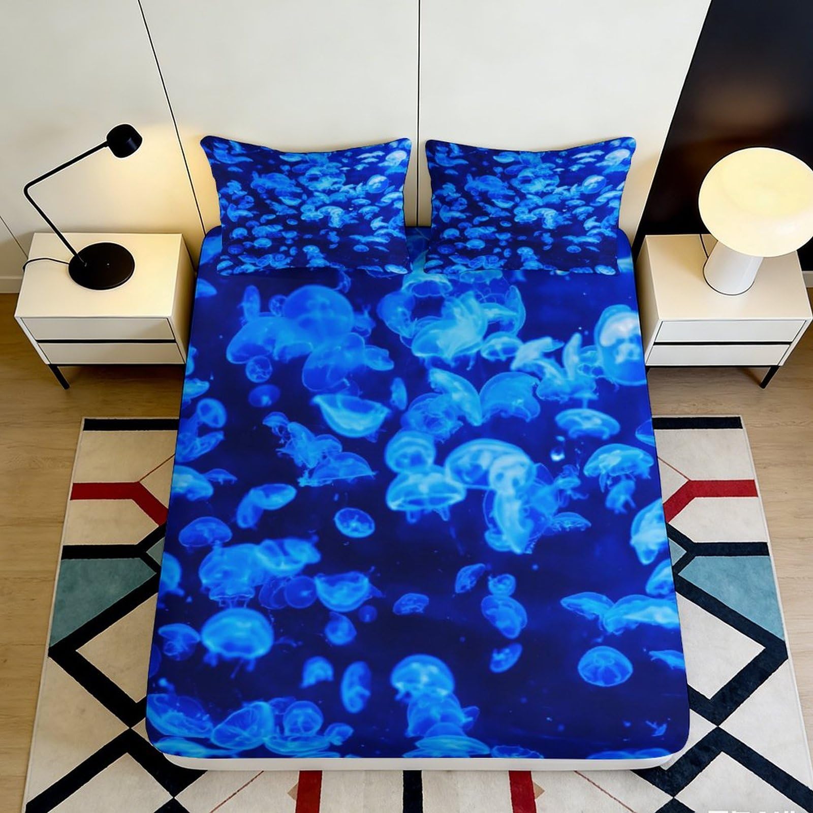 Jqzkxnhpbr Style-3 3D Printed Blue Jellyfish Fitted Sheet Microfiber Soft Mattress Cover For Bedroom Dorm Bed Decor Easy Care 90X200x25cm