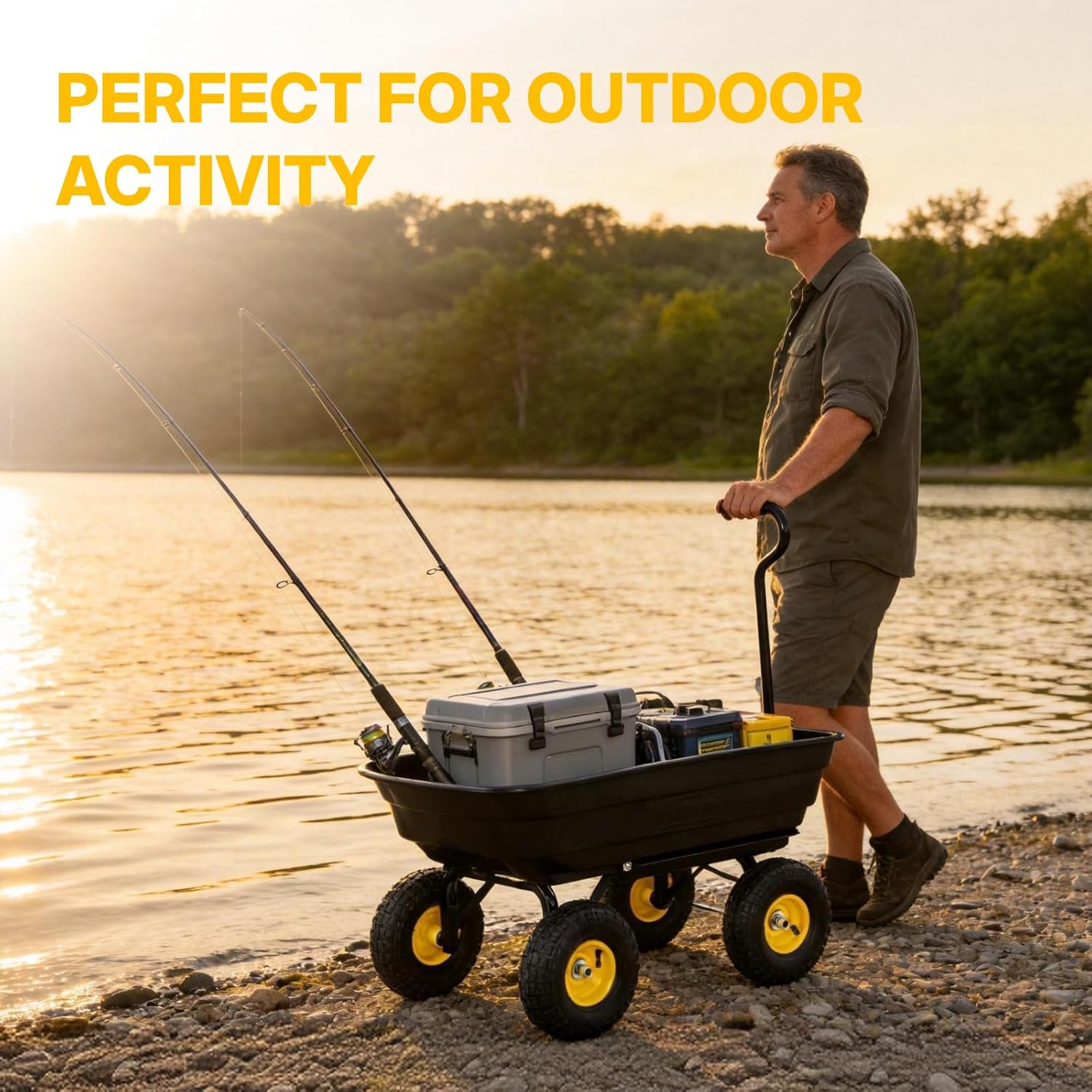Heavy Duty Garden Dump Cart - 600lbs Load Capacity, 10" All-Terrain Wheels, Quick-Release System, Durable Poly Bed, 180° Rotating Handle, Yard Cart for Landscaping, Farm, and Outdoor Work