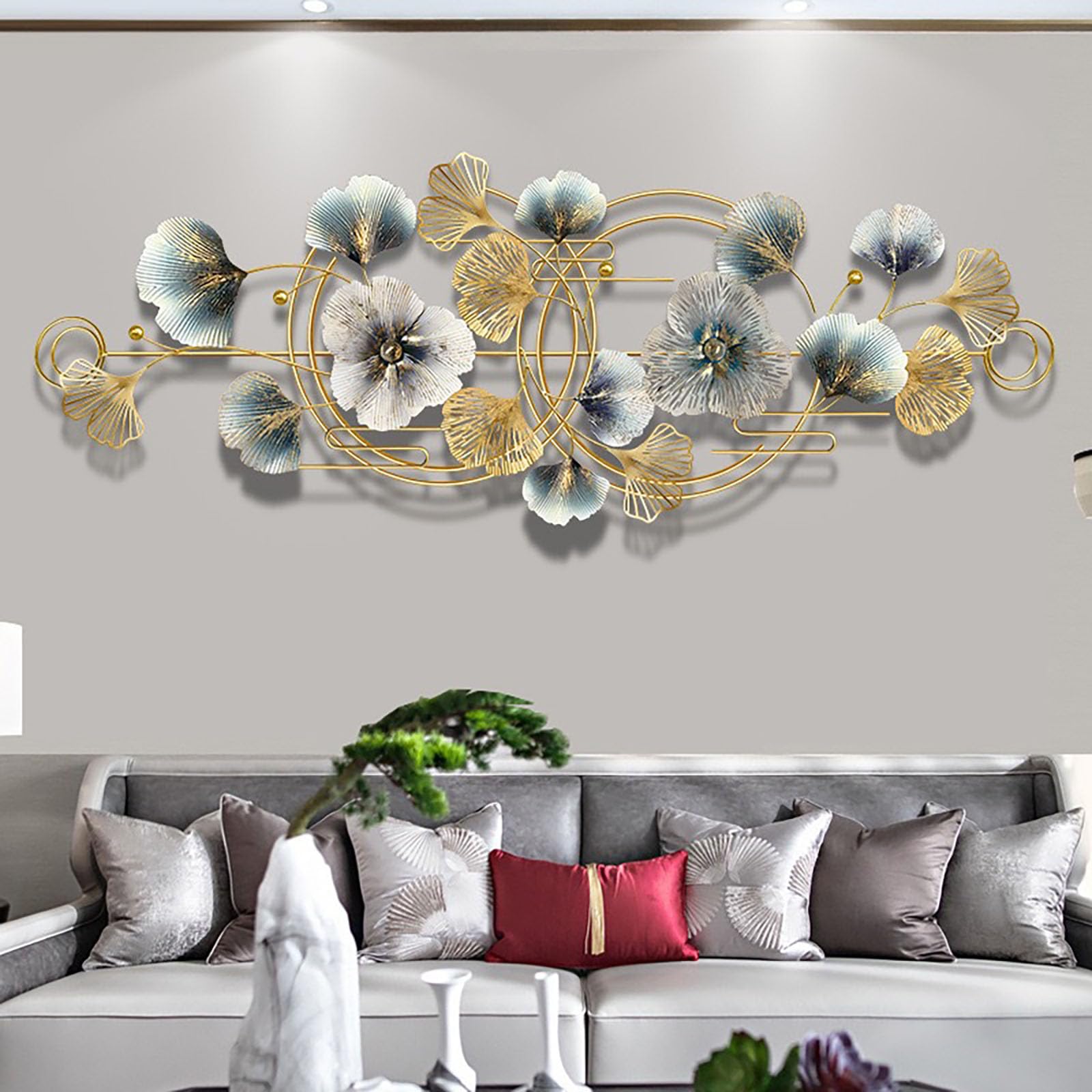3D Metal Wall Art – Modern Forged Iron Ginkgo Leaf – Handmade Metal Wall Decor for Living Room, Bedroom, Home – Elegant Wall Sculpture 127 x 44 cm