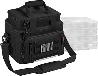 Fishing Tackle Bags with 4 * 3600 Tackle Trays & Strap (Black)