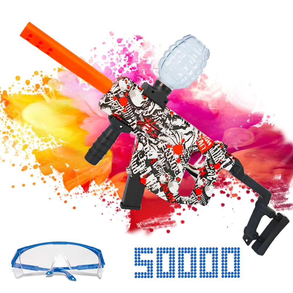 Gel Blaster Électrique Rouge – 5000 Billes + Lunettes – Jouet Tir Extérieur Pour Enfants Et Adultes – Fun Anniversaire & Fêtes