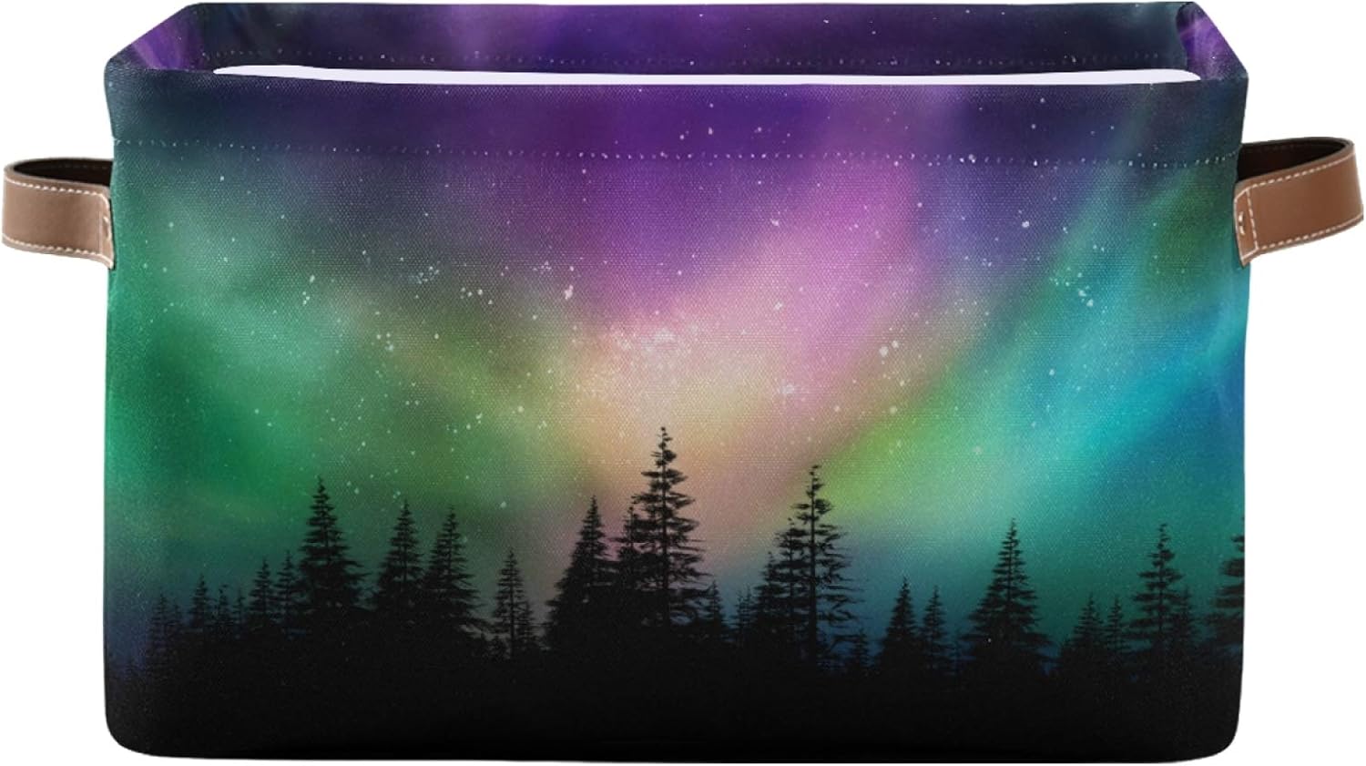 Cesta de almacenamiento de aurora de luz del norte, caja de almacenamiento de lona duradera, plegable, cesta organizadora de juguetes con asas para