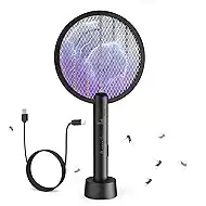 Bug Zapper Racket, 2 Mode Fly Swatter USB Rechargeable, 4000V Electric Fly Zapper with 3 Layer Safety Mesh，Electric Racket for Kitchen, Home, Garden and Outdoors
