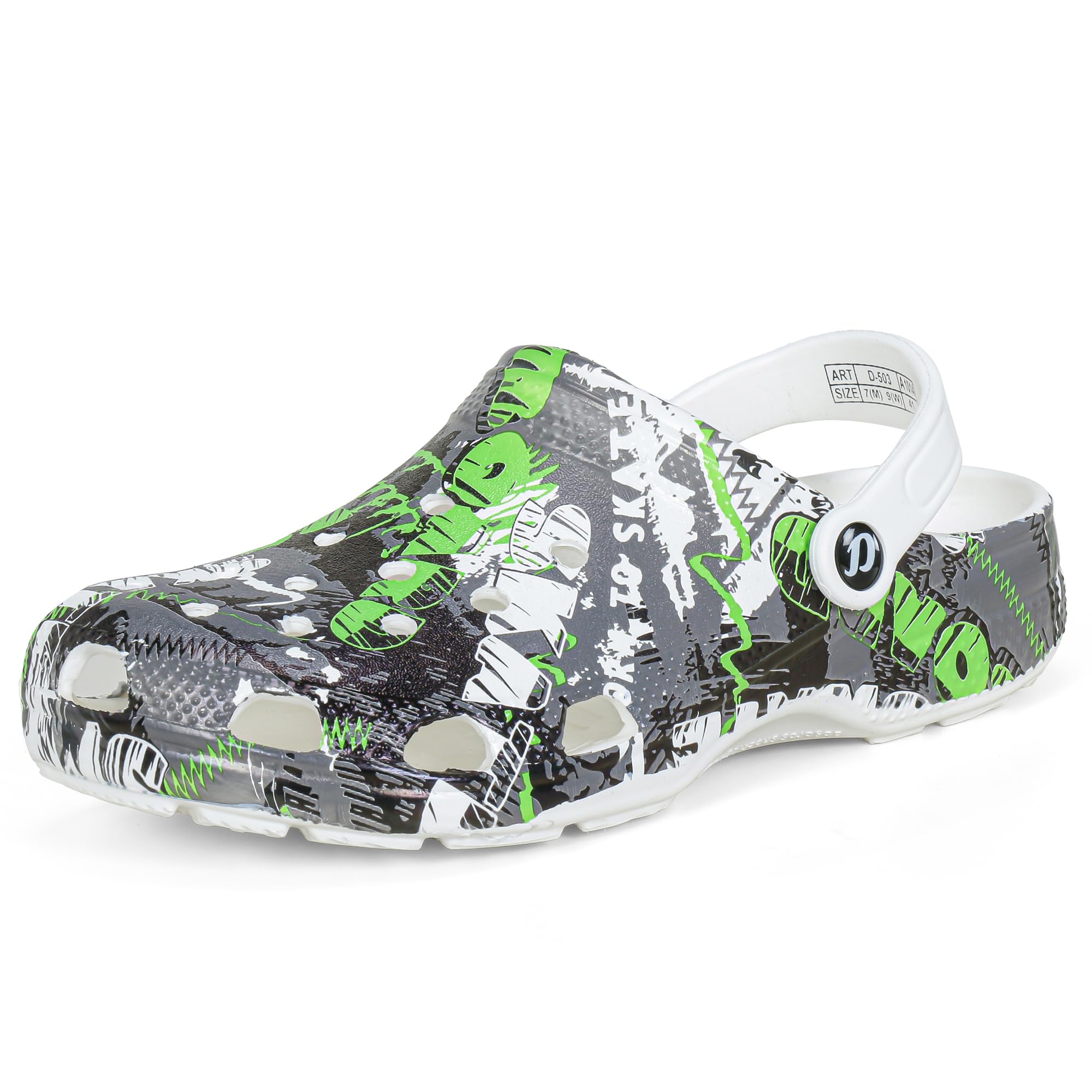 Men's Classic Graphic Casual Clogs/Sandals with Adjustable Back Strap for Adult|Comfortable & Light Weight|Stylish & Anti-Skid|Waterproof & Everyday Use Mules Gents & Boys D-503