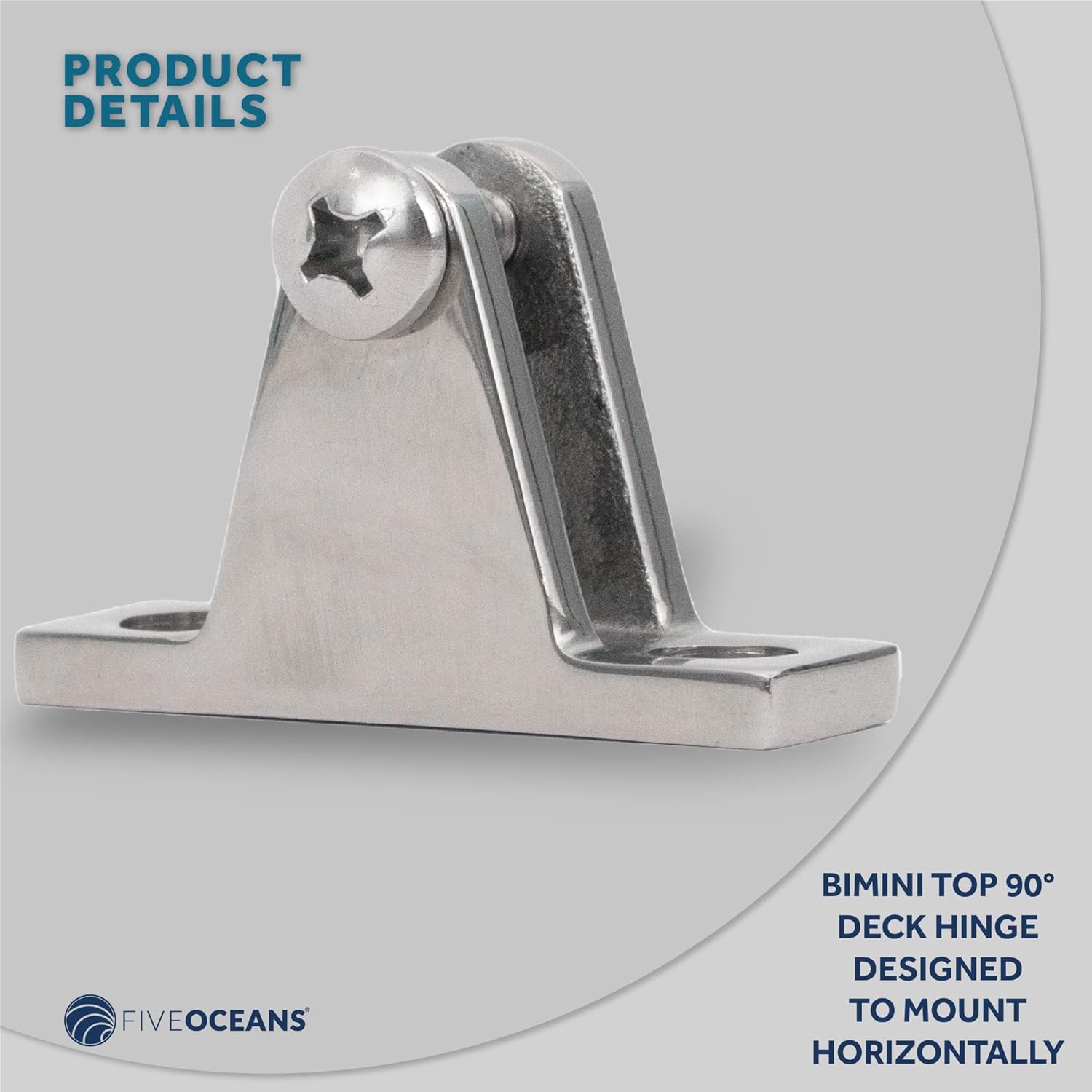 Five Oceans Bimini Top Hardware - Marine Bimini Top 90 Degree Deck Hinge with Screw Pin, Heavy-Duty AISI316 Stainless Steel Bimini Top Mounting Hardware - FO367