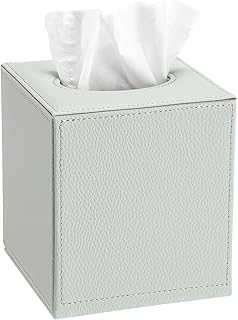 Sumnacon Tissue Box Cover Square,Magnetic Bottom PU Tissue Box Holder,Green