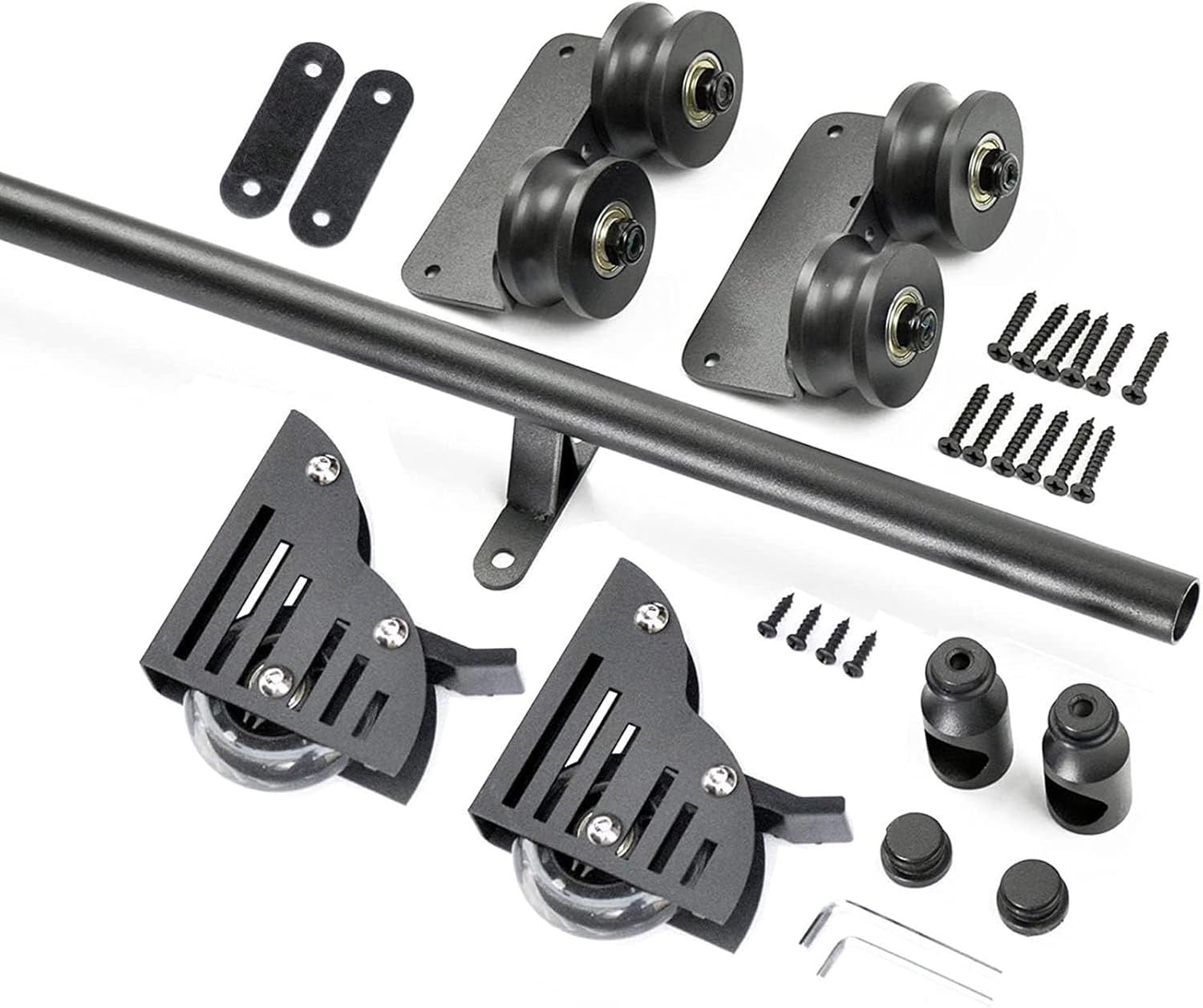 Library Ladder Hardware Kit (Ladder Not Included) - Black Steel Round Rail Rustic Finish Rolling Library Ladder Accessories Heavy-Duty Easy Installation