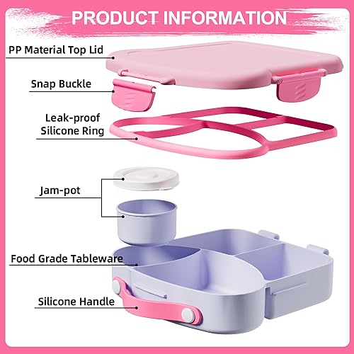 Miniatura 2 de Lonchera Bento para niños, con 4 compartimentos en forma de tostada, contenedor de 31 onzas con taza de salsa y utensilios (a partir de 3 años), a