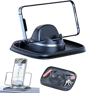 East Leaf スマホホルダー 車載 ダッシュボード 置くだけ 粘着固定 滑り止め コンパクト設計 360度回転 スマホスタンド (ブラック)