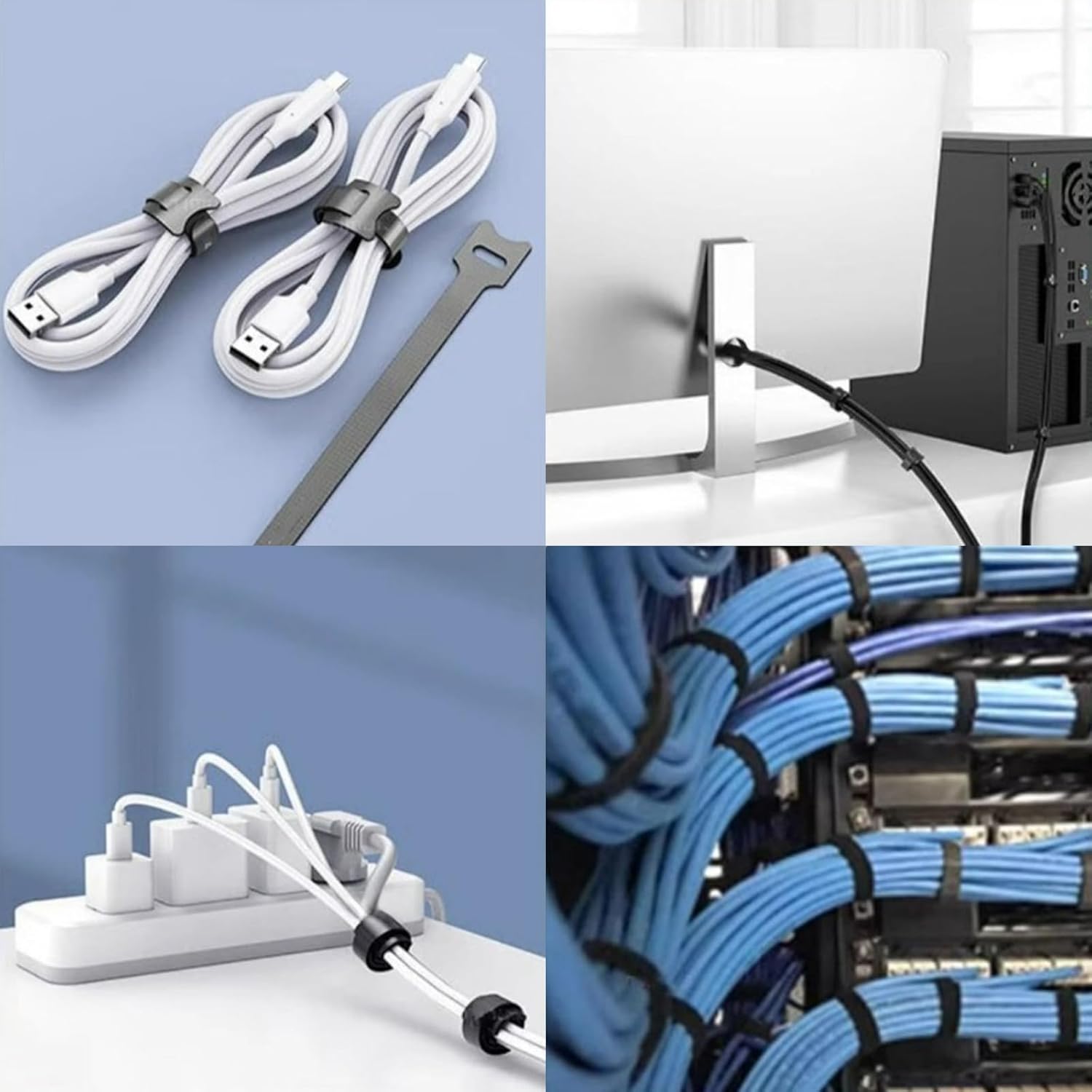 100 PCS 8-Inch Reusable Cable Ties-Adjustable Cord Organizer Straps-Hook and Loop Wire Management Ties-Cord Wraps for Home Office and PC Cable Management - Black