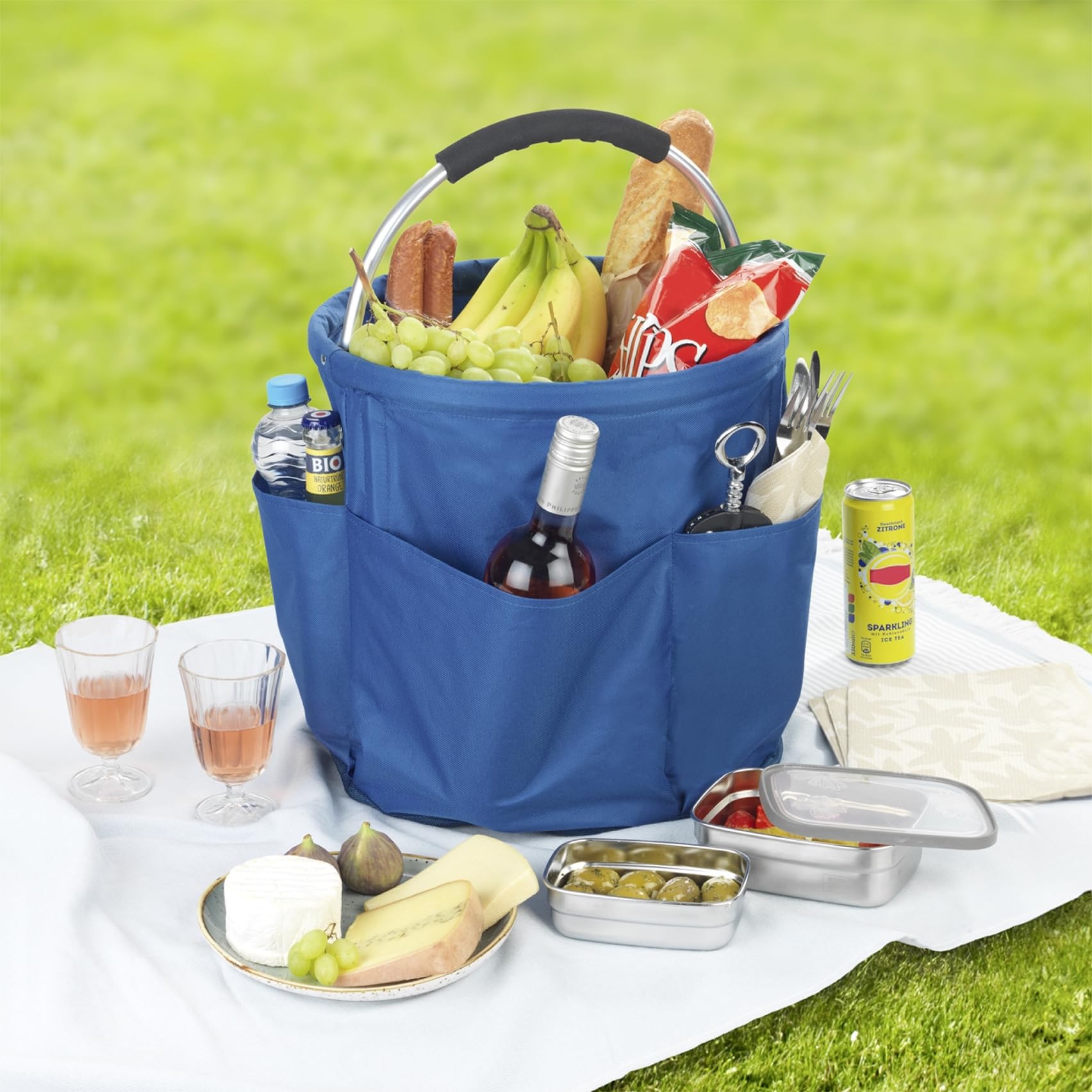 Maximex Reinigungs Caddy Mod. HERKULES, extra große Putztasche, 34 l Volumen, für Putzmittel und Zubehör, gepolsterter Tragegriff, stabil, faltbar, wasserabweisend, Ø 35 x 35 cm, Polyester, Blau