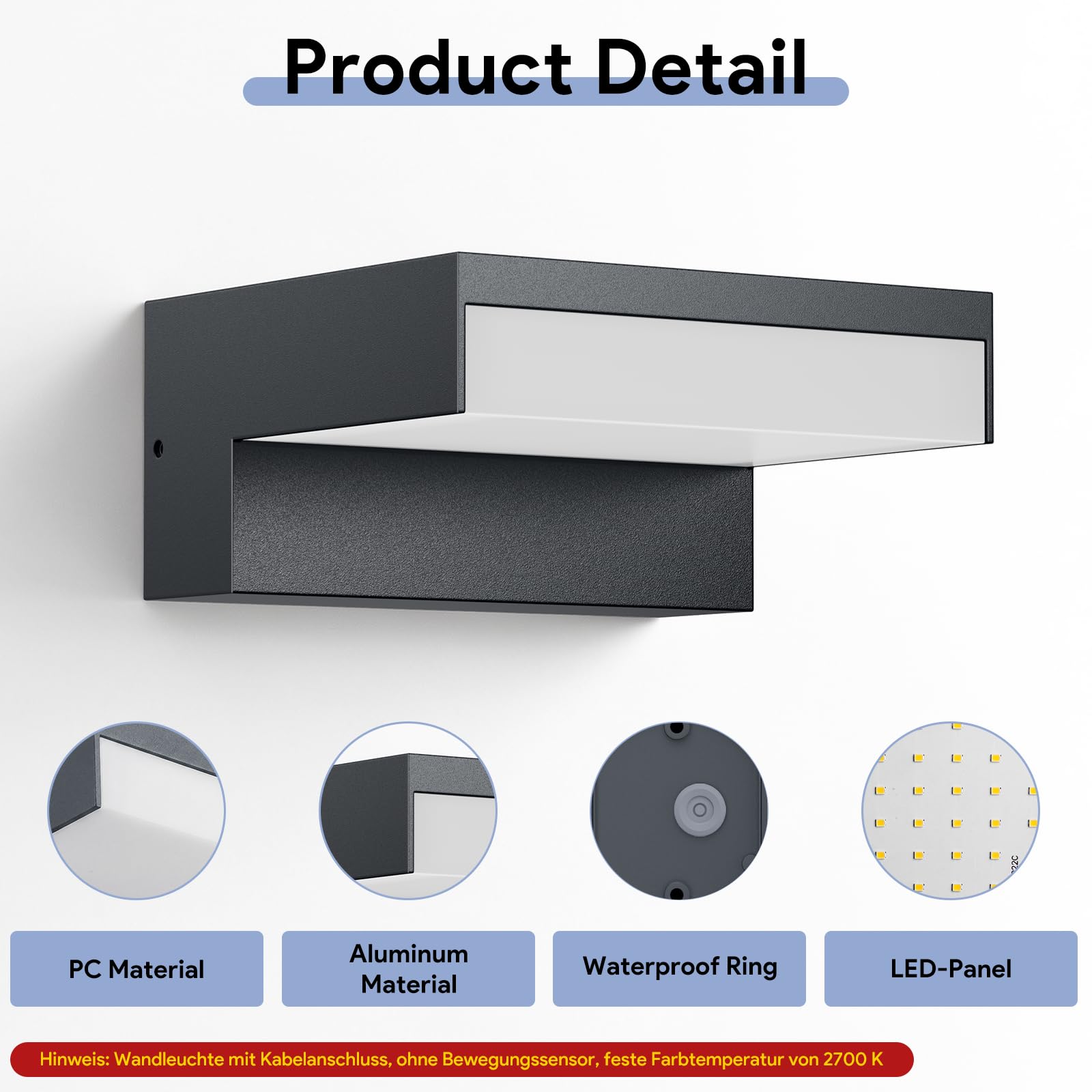Klighten 24W LED Applique da Parete Esterno,2700K Lampada da Parete Interna ed Esterna,per corridoi,garage,portici e cortili,Aluminium,IP65,Nero