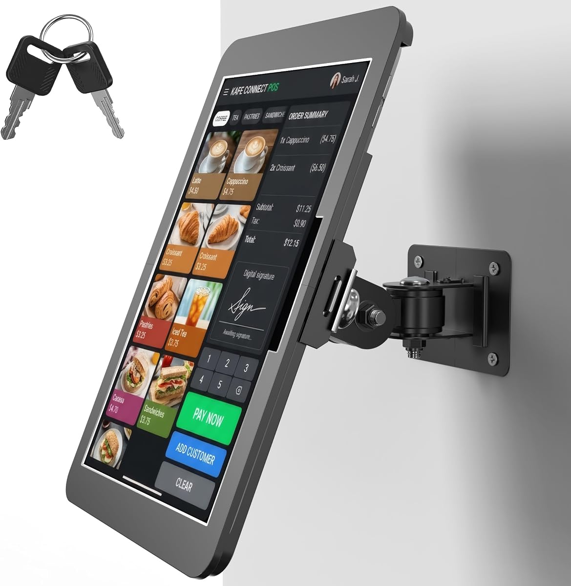 Anti-Theft Aluminum Wall Mount for iPad 11" A16 11th & 10.9" 10th Gen Kiosk | Secure Commercial Tablet Display Enclosure with Key Lock, 360° Rotating POS Stand for Retail, Restaurant & Check-In, Black