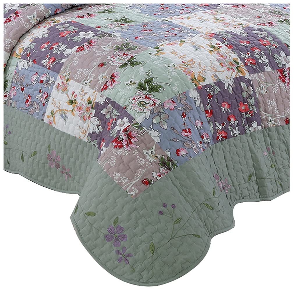 Juego de Colcha King Size 240x260cm Colcha Acolchada Floral con 2 Fundas de Almohada para Cama Doble