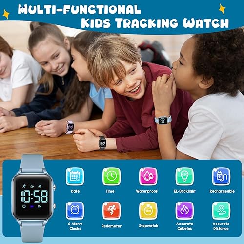 Miniatura 2 de Relojes digitales para niños y niñas, reloj deportivo con rastreador de fitness, podómetro, reloj despertador, cronómetro, no necesita aplicación,