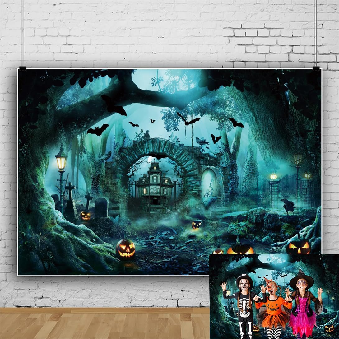 Halloween Scary Cemetery Night Backdrop 10x8ft Horror Forest Haunted House Pumpkin Photo Background for Photogradphy Kids Adults Picture Backdrop Party Decorations Banner